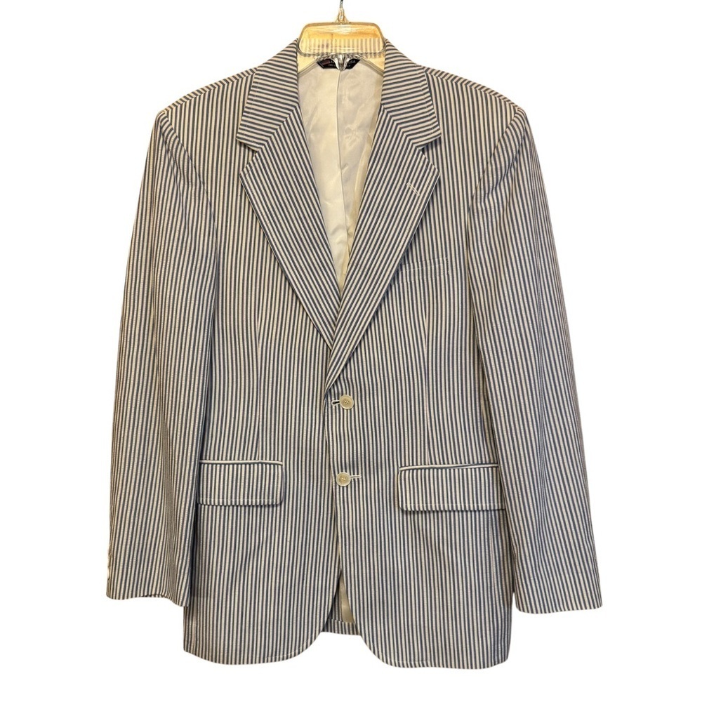 Hardwick Mens Blue White Seersucker Vintage Blazer 36R USA